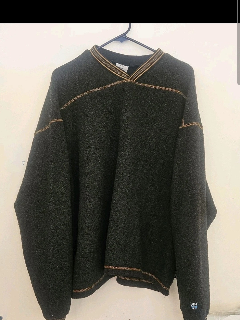 VTG 90s Kuhl Alfwear Alfpaca Fleece Sweater Pullover V-Neck Mens XXL Black Gold